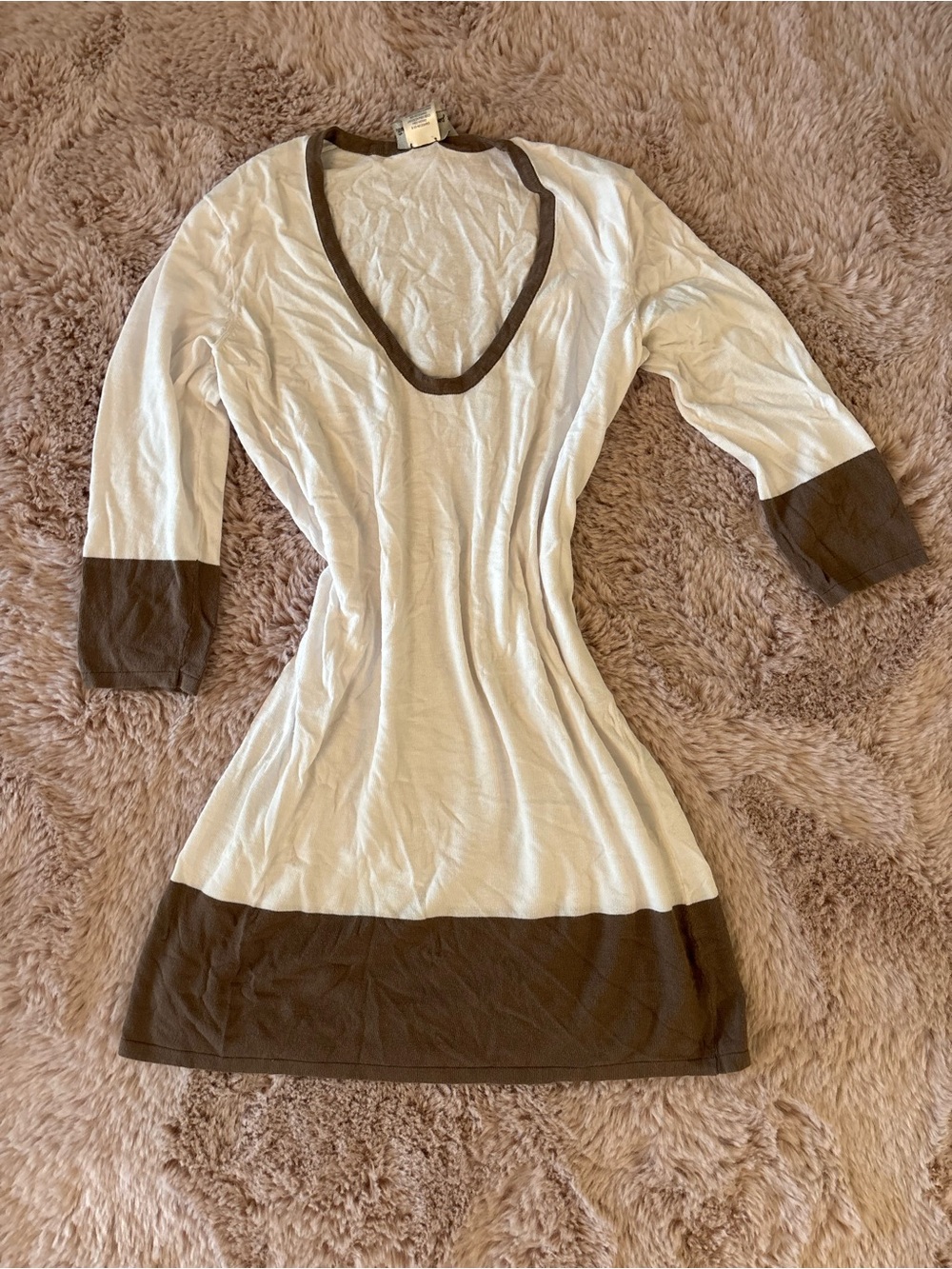 Tommy Bahama Cream and Brown V-Neck Dress